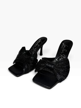 LONDON RAG Heels Size 7.5 Black Open Square Toe Big Bow